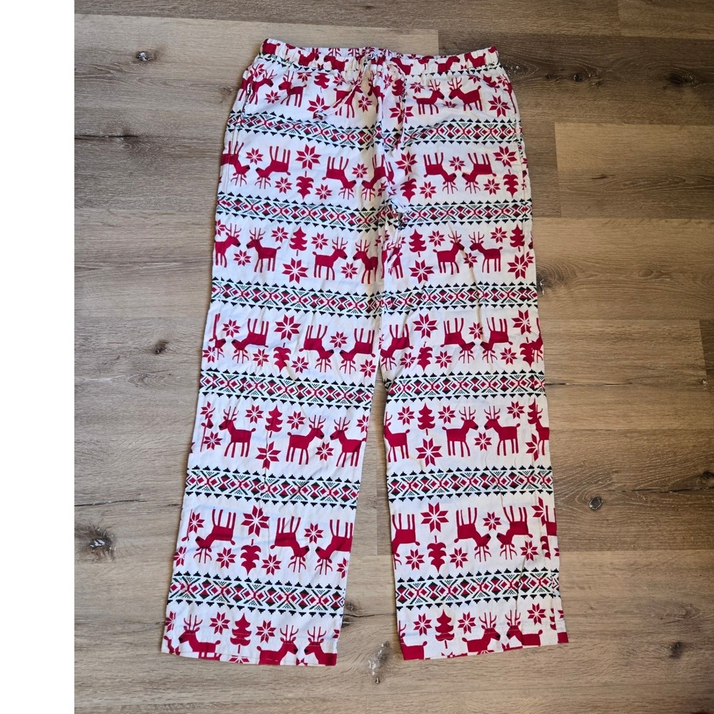 Hanna Andersson Mens Pima Cotton Reindeer Fair Isle Pajama Pants Red White M